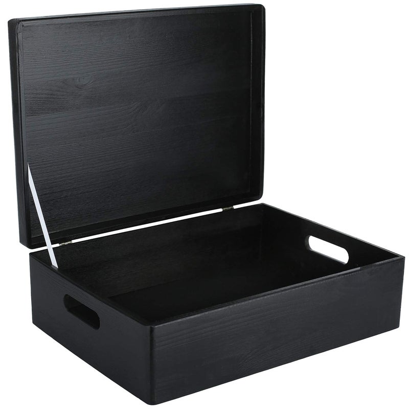 Creative Deco XL Black Wooden Box Storage with Hinged Lid | 15.8 x 11.8 x 5.5 inches (+-0.5) | with Handles | Gift Box Kitchen Storage Document | Product NOT Intended for 15 Years OR Below - Image 1